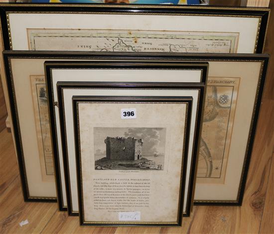 J. Marchant, 1824 Map of Lewes, three other maps and a print of Portland Castle, Lewes map 28 x 43cm